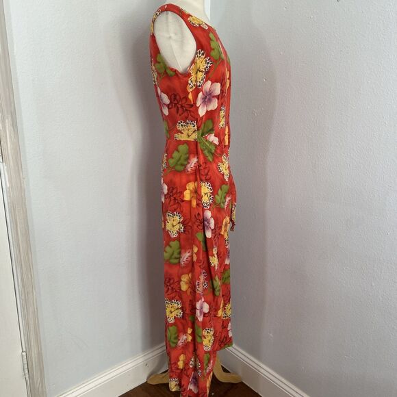 Robbie Bee Midi Dress Womens 6 Multicolor Floral Silk Tie Waist Cocktail - Picture 4 of 8